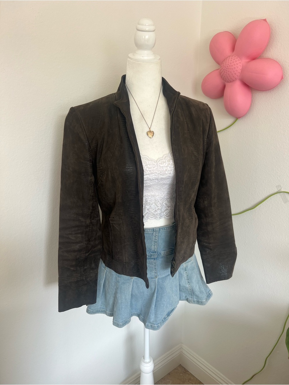 Alfani Brown Leather Zip-Front Women's Jacket